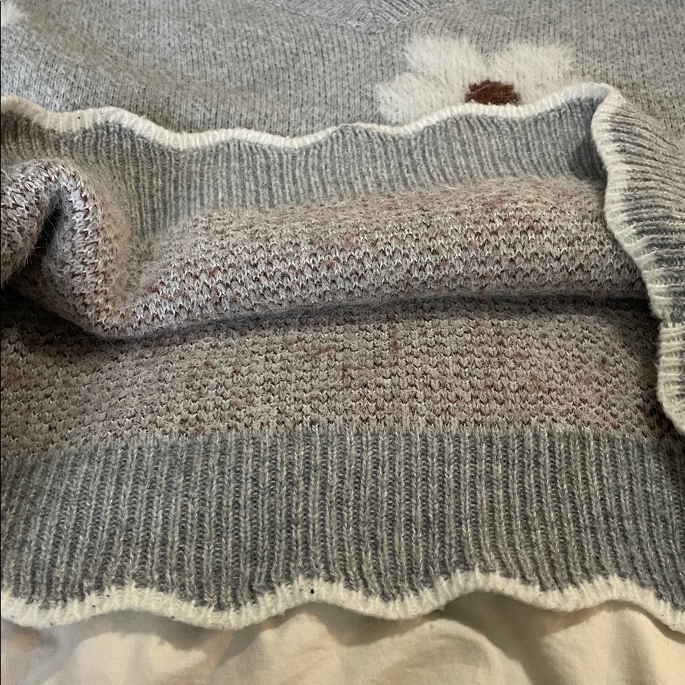 Grey | Knit | Daisy | Scalloped | V Neck | Long Sleeve | Sweater | Size S - Picture 14 of 15